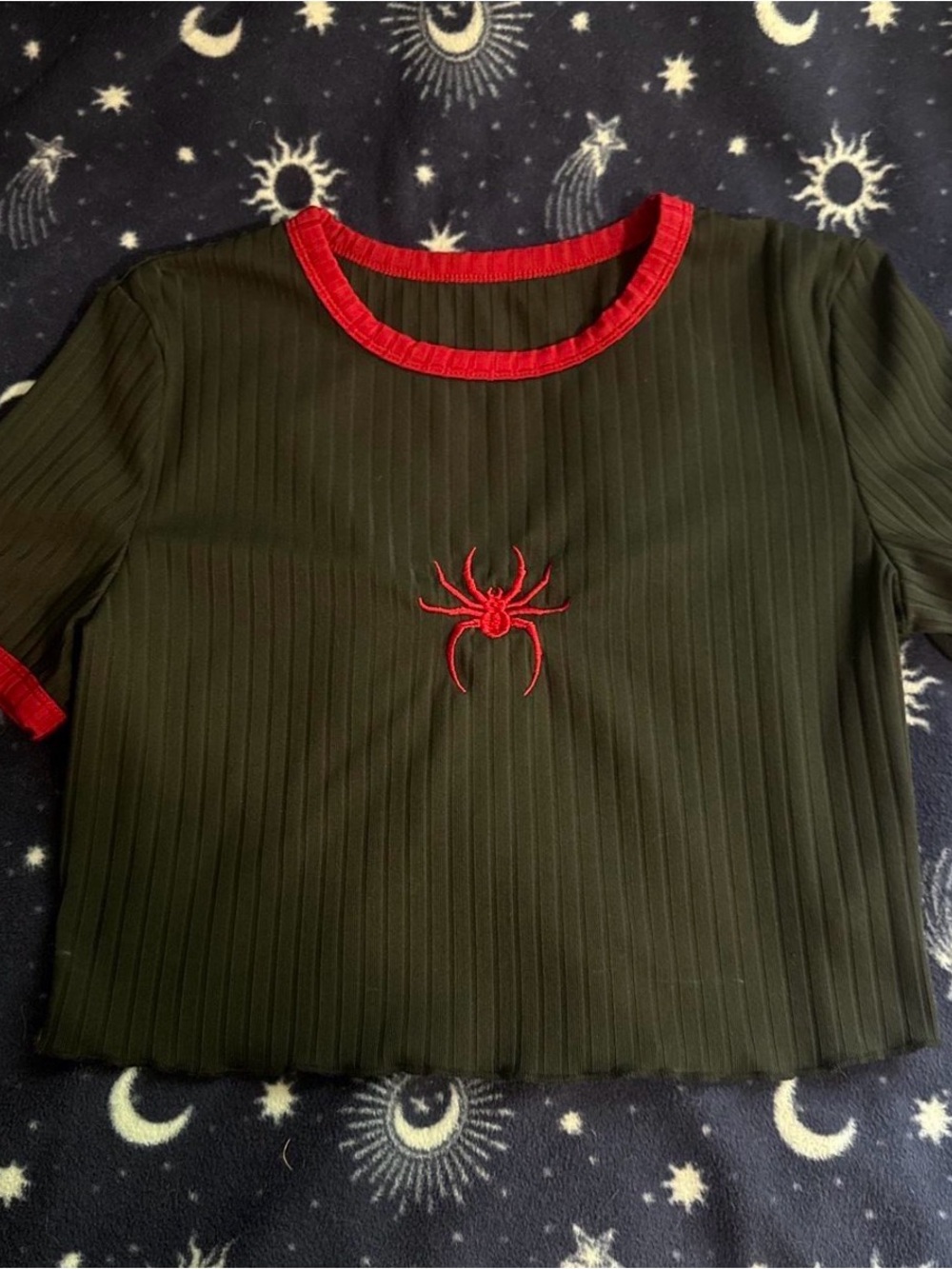 Black and red spider graphic top